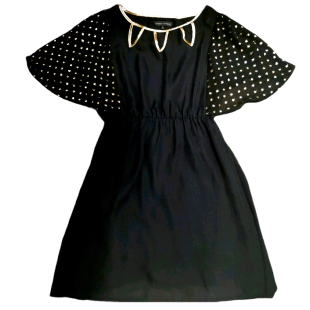Mendocino black dress with gold polka dots